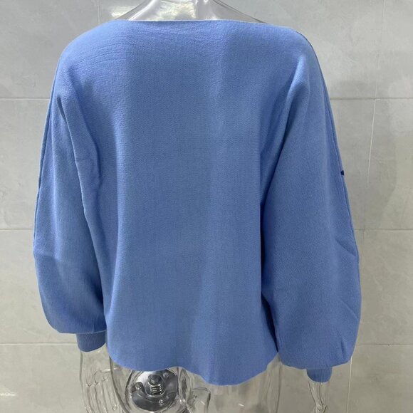 Modern Blue Abstract One Shoulder Pullover Sweater - Picture 4 of 4